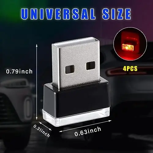 Augeny 4 dona USB LED avtomobil ichki atmosfera chirog'i, ulanadigan USB dekorativ tungi chiroq, portativ avto muhit yoritish to'plami, ko'pchilik avtomobillar uchun universal avtomobil ichki aksessuarlari (qizil) - AUGENY (1)