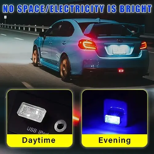 Augeny 4 dona USB LED Avtomobil Ichki Atmosfera Chiroqi, USBga Ulanadigan Dekorativ Tungi Chiroq, Ko'chma Avto Ambiyans Yoritish To'plami, Ko'pchilik Avtomobillar Uchun Universal Transport Ichki Aksessuarlari (Ko'k) - 3
