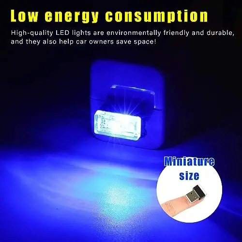 Augeny 4 dona USB LED Avtomobil Ichki Atmosfera Chiroqi, USBga Ulanadigan Dekorativ Tungi Chiroq, Ko'chma Avto Ambiyans Yoritish To'plami, Ko'pchilik Avtomobillar Uchun Universal Transport Ichki Aksessuarlari (Ko'k) - 4