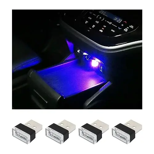 Augeny 4 dona USB LED Avtomobil Ichki Atmosfera Chiroqi, USBga Ulanadigan Dekorativ Tungi Chiroq, Ko'chma Avto Ambiyans Yoritish To'plami, Ko'pchilik Avtomobillar Uchun Universal Transport Ichki Aksessuarlari (Ko'k) - 2