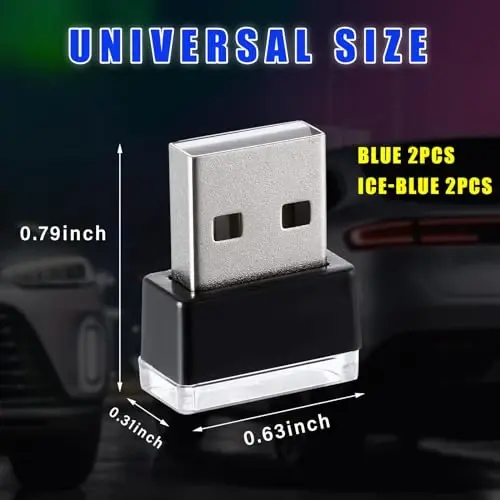 Augeny 4 dona USB LED avtomobil ichki atmosfera lampasi, Plug-in USB dekorativ tungi chiroq, Portativ avto muhit yoritish to'plami, Ko'pgina avtomobillar uchun universal avtomobil ichki aksessuarlari (ko'k va muz ko'k) - 2