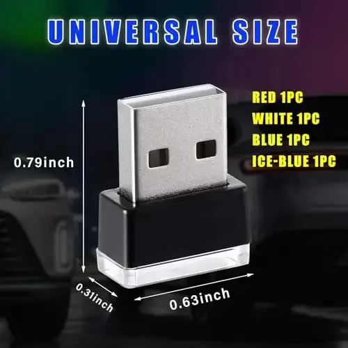 Augeny 4 dona USB LED avtomobil ichki atmosfera lampasi, Plug-in USB dekorativ tungi chiroq, Portativ avto muhit yoritish to'plami, Ko'pgina avtomobillar uchun universal transport vositasi ichki aksessuarlari (Oq+Qizil+Ko'k+Moviy muz) - 2