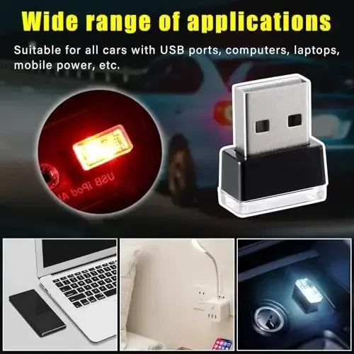 Augeny 4 dona USB LED avtomobil ichki atmosfera lampasi, Plug-in USB dekorativ tungi chiroq, Portativ avto muhit yoritish to'plami, Ko'pgina avtomobillar uchun universal transport vositasi ichki aksessuarlari (Oq+Qizil+Ko'k+Moviy muz) - 6