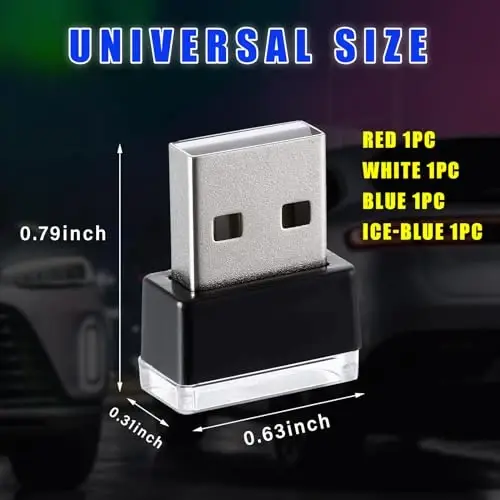 Augeny 4 dona USB LED avtomobil ichki atmosfera lampasi, Plug-in USB dekorativ tungi chiroq, Portativ avto muhit yoritish to'plami, Ko'pgina avtomobillar uchun universal transport vositasi ichki aksessuarlari (Oq+Qizil+Ko'k+Moviy muz) - AUGENY (1)