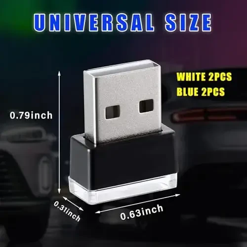Augeny 4 dona USB LED avtomobil ichki atmosfera lampasi, Plug-in USB dekorativ tungi yorug'lik, Portativ avto muhit yoritish to'plami, Ko'pgina avtomobillar uchun universal avtomobil ichki aksessuarlari (oq va ko'k) - 2