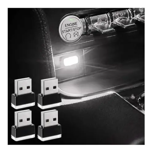 Augeny 4 dona USB LED avtomobil ichki atmosfera lampasi, ulanadigan USB dekor tungi chiroq, portativ avto muhit yoritish to'plami, ko'pchilik avtomobillar uchun universal transport vositasi ichki aksessuarlari (oq) 