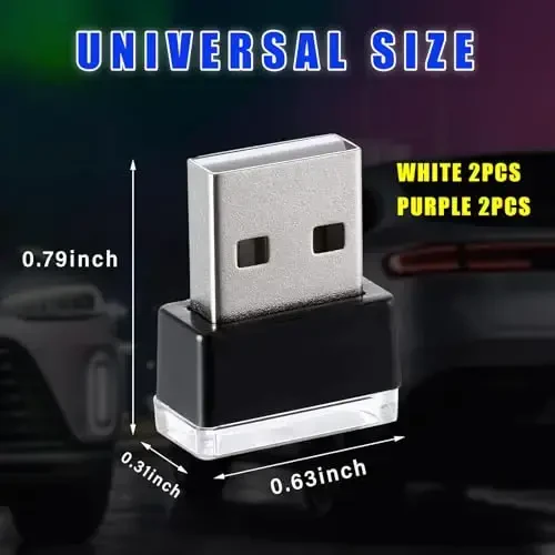 Augeny 4 dona USB LED Avtomobil Ichki Atmosfera Lampasi, Ulanadigan USB Dekorativ Tungi Chiroq, Portativ Avto Ambiyans Yoritish Komplekti, Ko'pgina Avtomobillar uchun Universal Transport vositasi Ichki Aksessuarlari (Oq va Binafsha) - 2