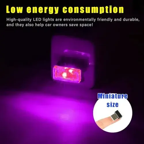 Augeny 4 dona USB LED Avtomobil Ichki Atmosfera Lampasi, Ulanadigan USB Dekorativ Tungi Chiroq, Portativ Avto Ambiyans Yoritish Komplekti, Ko'pgina Avtomobillar uchun Universal Transport vositasi Ichki Aksessuarlari (Oq va Binafsha) - 5