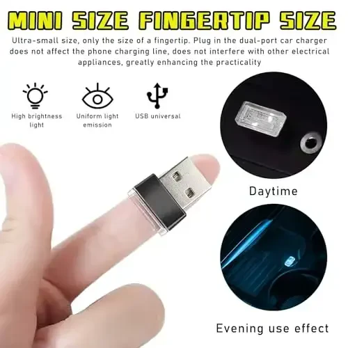 Augeny 4 dona USB LED avtomobil ichki atmosfera lampasi, ulanadigan USB dekorativ tungi chiroq, portativ avto muhit yoritish to'plami, ko'pchilik avtomobillar uchun universal avtomobil ichki aksessuarlari (2 qizil+2 muz ko'k) - 6