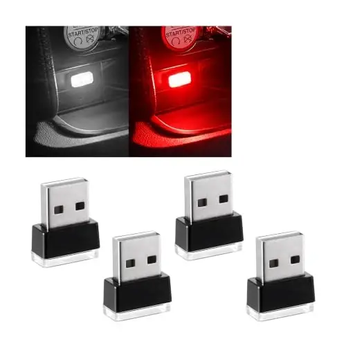 Augeny 4 dona USB LED avtomobil ichki atmosfera lampasi, ulanadigan USB dekorativ tungi chiroq, portativ avto muhit yoritish to'plami, ko'pchilik avtomobillar uchun universal avtomobil ichki aksessuarlari (oq va qizil) 