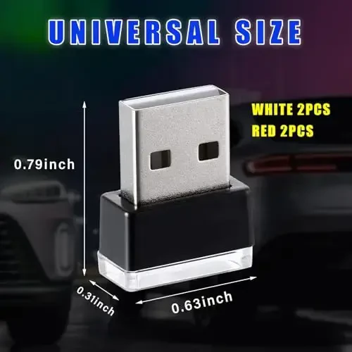 Augeny 4 dona USB LED avtomobil ichki atmosfera lampasi, ulanadigan USB dekorativ tungi chiroq, portativ avto muhit yoritish to'plami, ko'pchilik avtomobillar uchun universal avtomobil ichki aksessuarlari (oq va qizil) - 2