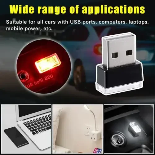 Augeny 4 dona USB LED avtomobil ichki atmosfera lampasi, ulanadigan USB dekorativ tungi chiroq, portativ avto muhit yoritish to'plami, ko'pchilik avtomobillar uchun universal avtomobil ichki aksessuarlari (oq va qizil) - 6