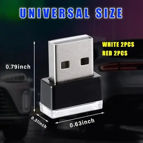 Augeny 4 dona USB LED avtomobil ichki atmosfera lampasi, ulanadigan USB dekorativ tungi chiroq, portativ avto muhit yoritish to'plami, ko'pchilik avtomobillar uchun universal avtomobil ichki aksessuarlari (oq va qizil) - 2
