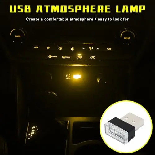 Augeny 4 dona USB LED avtomobil ichki atmosfera lampasi, ulanadigan USB dekorativ tungi chiroq, portativ avto muhit yoritish to'plami, ko'pchilik avtomobillar uchun universal avtomobil ichki aksessuarlari (sariq) - 4