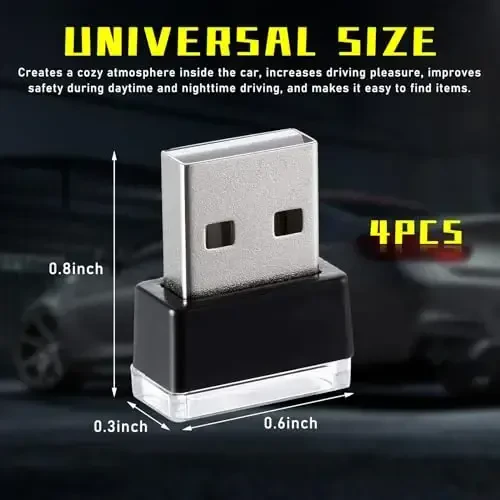 Augeny 4 dona USB LED avtomobil ichki atmosfera lampasi, ulanadigan USB dekorativ tungi chiroq, portativ avto muhit yoritish to'plami, ko'pchilik avtomobillar uchun universal avtomobil ichki aksessuarlari (sariq) - 2