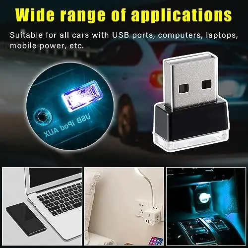 Augeny 4 dona USB LED Avtomobil interyer atmosfera lampasi, Plug-in USB dekorativ tungi yorug'lik, Portativ avto ambient yoritish to'plami, Ko'pchilik avtomobillar uchun universal avtomobil interyer aksessuarlari (muz ko'k) - 2