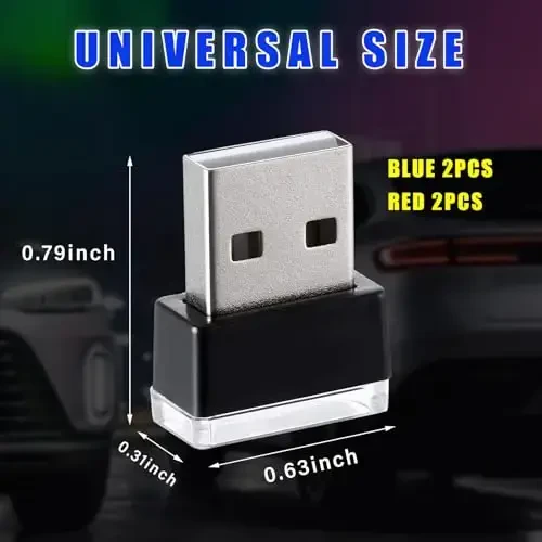 Augeny 4 PCS USB LED Avtomobil Ichki Atmosfera Lampasi, Plug-in USB Dekor Tungi Chiroq, Portativ Avto Ambient Yorug'lik Komplekti, Ko'pgina Avtomobillar uchun Universal Transport vositasi Ichki Aksessuarlari (Qizil & Moviy) - AUGENY (1)