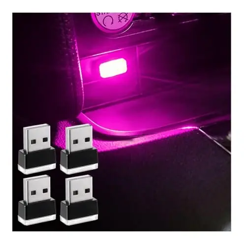 Augeny 4 PCS USB LED Avtomobil Ichki Atmosfera Lampasi, USB Dekor Tungi Chiroqni Ulaning, Portativ Avto Atrof-muhit Yoritish Komplekti, Ko'pgina Avtomobillar uchun Universal Avtomobil Ichki Aksessuarlari (Binafsha) 