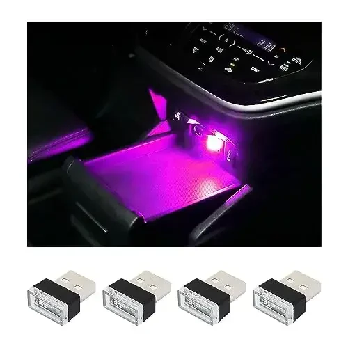 Augeny 4 PCS USB LED Avtomobil Ichki Atmosfera Lampasi, USB Dekor Tungi Chiroqni Ulaning, Portativ Avto Atrof-muhit Yoritish Komplekti, Ko'pgina Avtomobillar uchun Universal Avtomobil Ichki Aksessuarlari (Binafsha) - AUGENY