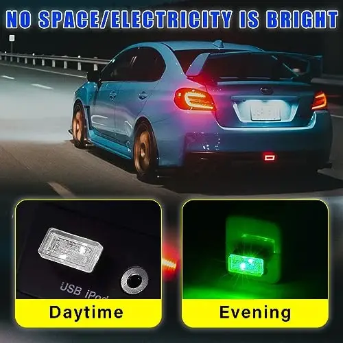 Augeny 4 PCS USB LED Автомобильная лампа для внутренней атмосферы, Вставная USB Декоративная ночная лампа, Портативный автомобильный комплект окружающего освещения, Универсальные автомобильные внутренние аксессуары для большинства автомобилей (зеленый) - 4