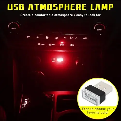 Augeny 4 PCS USB LED Car Interior Atmosphere Lamp, Plug-in USB Decor Night Light, Portable Auto Ambient Lighting Kit, Universal Vehicle Interior Accessories for Most Cars (2 Red+2 Ice Blue) - 4