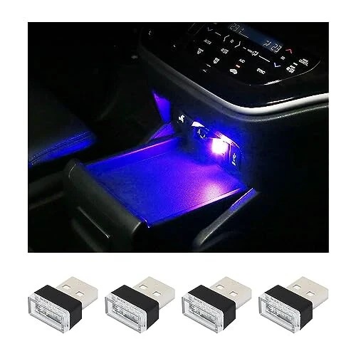Augeny 4 PCS USB LED Car Interior Atmosphere Lamp, Plug-in USB Decor Night Light, Portable Auto Ambient Lighting Kit, Universal Vehicle Interior Accessories for Most Cars (Blue) - Augeny