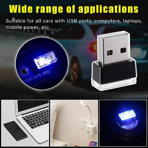 Augeny 4 PCS USB LED Car Interior Atmosphere Lamp, Plug-in USB Decor Night Light, Portable Auto Ambient Lighting Kit, Universal Vehicle Interior Accessories for Most Cars (Blue) - 6