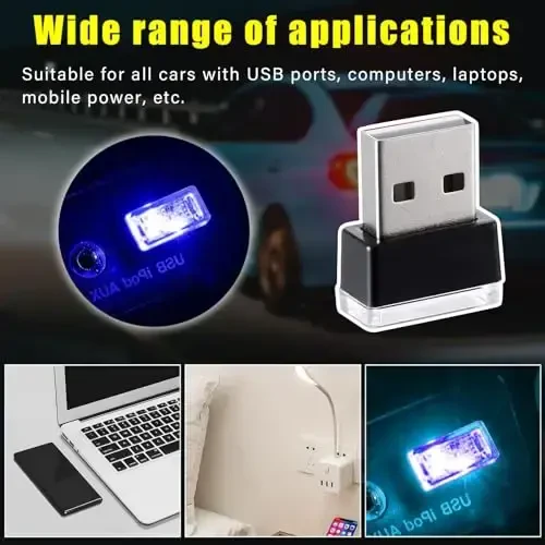 Augeny 4 PCS USB LED Car Interior Atmosphere Lamp, Plug-in USB Decor Night Light, Portable Auto Ambient Lighting Kit, Universal Vehicle Interior Accessories for Most Cars (Blue & Ice Blue) - 6