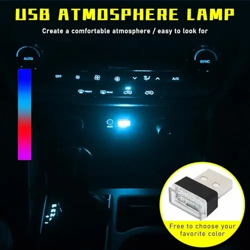 Augeny 4 PCS USB LED Car Interior Atmosphere Lamp, Plug-in USB Decor Night Light, Portable Auto Ambient Lighting Kit, Universal Vehicle Interior Accessories for Most Cars (Blue+Ice Blue+Red+Purple) - 4