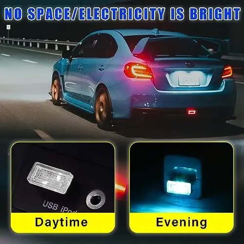 Augeny 4 PCS USB LED Car Interior Atmosphere Lamp, Plug-in USB Decor Night Light, Portable Auto Ambient Lighting Kit, Universal Vehicle Interior Accessories for Most Cars (Ice Blue) - 4