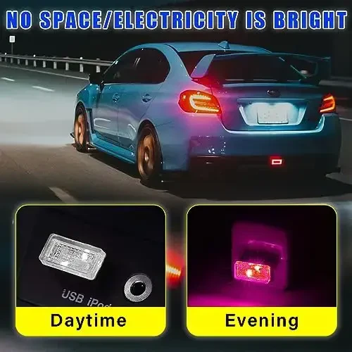 Augeny 4 PCS USB LED Car Interior Atmosphere Lamp, Plug-in USB Decor Night Light, Portable Auto Ambient Lighting Kit, Universal Vehicle Interior Accessories for Most Cars (Purple) - 4