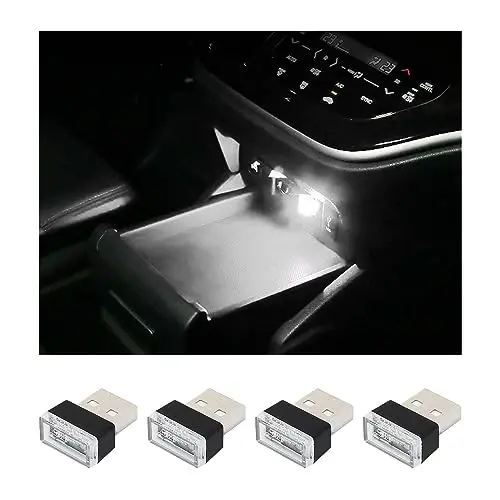 Augeny 4 PCS USB LED Car Interior Atmosphere Lamp, Plug-in USB Decor Night Light, Portable Auto Ambient Lighting Kit, Universal Vehicle Interior Accessories for Most Cars (White) - 1