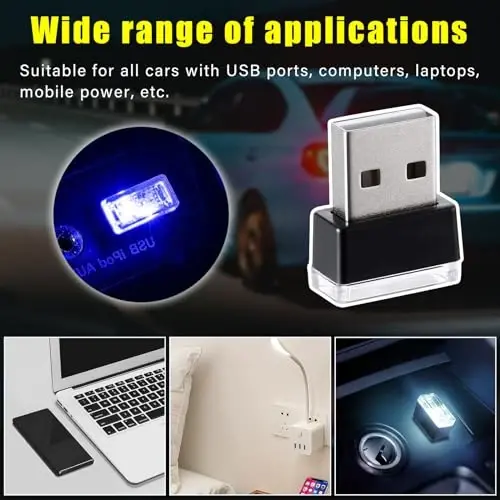 Augeny 4 PCS USB LED Car Interior Atmosphere Lamp, Plug-in USB Decor Night Light, Portable Auto Ambient Lighting Kit, Universal Vehicle Interior Accessories for Most Cars (White & Blue) - AUGENY (1)