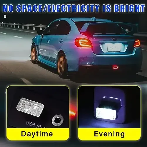 Augeny 4 PCS USB LED Car Interior Atmosphere Lamp, Plug-in USB Decor Night Light, Portable Auto Ambient Lighting Kit, Universal Vehicle Interior Accessories for Most Cars (White & Ice Blue) - 4