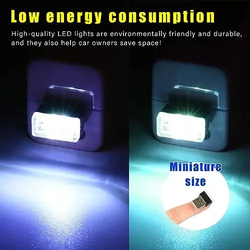 Augeny 4 PCS USB LED Car Interior Atmosphere Lamp, Plug-in USB Decor Night Light, Portable Auto Ambient Lighting Kit, Universal Vehicle Interior Accessories for Most Cars (White & Ice Blue) - 5