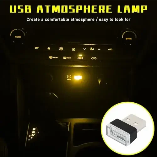 Augeny 4 PCS USB LED Car Interior Atmosphere Lamp, Plug-in USB Decor Night Light, Portable Auto Ambient Lighting Kit, Universal Vehicle Interior Accessories for Most Cars (Yellow) - 4