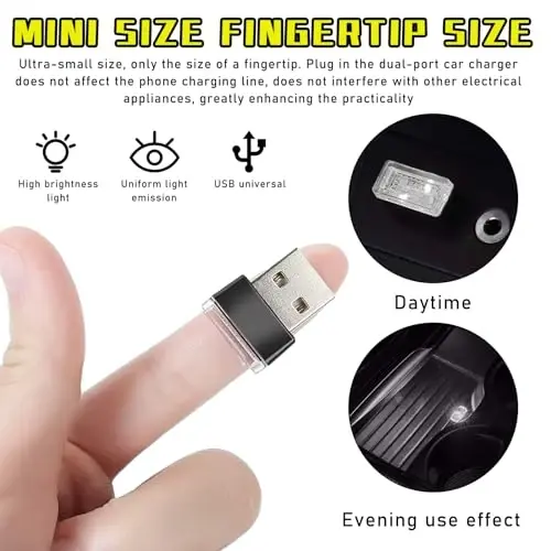 Augeny 6 ШТ. USB LED Автомобильная Внутренняя Атмосферная Лампа, Подключаемый USB Декор Ночной Свет, Портативный Автомобильный Комплект Освещения, Универсальные Автомобильные Аксессуары для Большинства Автомобилей (6 Цветов) - 5