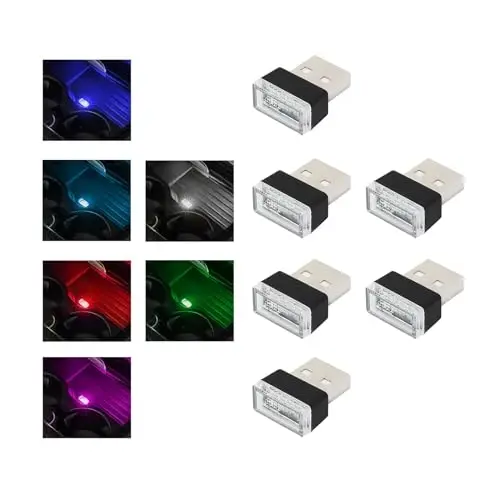 Augeny 6 PCS USB LED Car Interior Atmosphere Lamp, Plug-in USB Decor Night Light, Portable Auto Ambient Lighting Kit, Universal Vehicle Interior Accessories for Most Cars (6 Colors) - 1