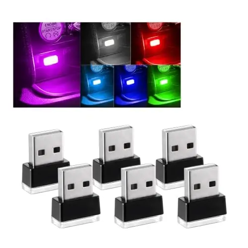 Augeny 6 PCS USB LED Car Interior Atmosphere Lamp, Plug-in USB Decor Night Light, Portable Auto Ambient Lighting Kit, Universal Vehicle Interior Accessories for Most Cars (6 Colors) 