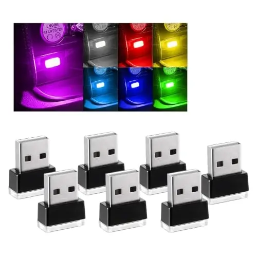 Augeny 7 PCS USB LED Car Interior Atmosphere Lamp, Plug-in USB Decor Night Light, Portable Auto Ambient Lighting Kit, Universal Vehicle Interior Accessories for Most Cars (Multi-Color) 