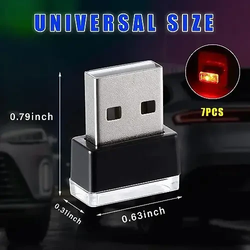 Augeny 7 dona USB LED avtomobil ichki atmosfera lampasi, Plug-in USB dekorativ tungi chiroq, Portativ avto muhit yoritish to'plami, Ko'pgina avtomobillar uchun universal avtomobil ichki aksessuarlari (ko'p rangli) - 2