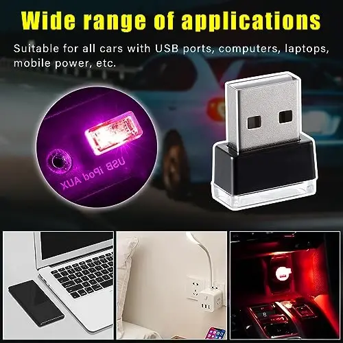 Augeny 7 шт. USB LED Автомобильная атмосферная лампа для интерьера, вставная USB Декоративная ночная лампа, портативный автомобильный комплект окружающего освещения, универсальные автомобильные аксессуары для большинства автомобилей (многоцветный) - 2