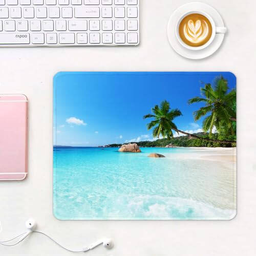 Auhoahsil Mouse Pad, 12 x 10 in Summer Beach Theme Computer Mouse Pad for Desk, Premium-Textured Non-Slip Rubber Stitched Edges Waterproof Square Gaming Mouse Mat for Gaming Work Wireless Mice, Blue - 5