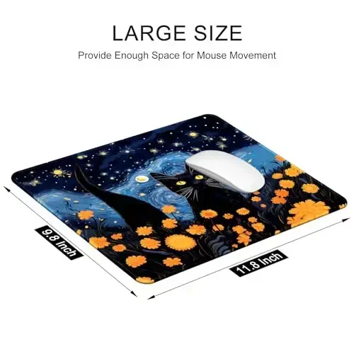 Auhoahsil Mouse Pad, 12 x 10 in Van Gogh Style Cat Theme Computer Mouse Pad for Desk, Premium-Textured Non-Slip Rubber Stitched Edges Waterproof Square Mouse Mat for Gaming Work Wireless Mice - 3