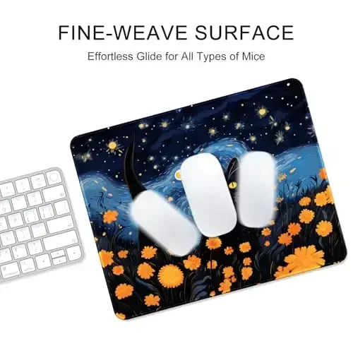 Auhoahsil Mouse Pad, 12 x 10 in Van Gogh Style Cat Theme Computer Mouse Pad for Desk, Premium-Textured Non-Slip Rubber Stitched Edges Waterproof Square Mouse Mat for Gaming Work Wireless Mice - 4