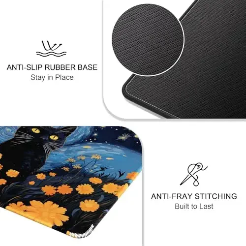 Auhoahsil Mouse Pad, 12 x 10 in Van Gogh Style Cat Theme Computer Mouse Pad for Desk, Premium-Textured Non-Slip Rubber Stitched Edges Waterproof Square Mouse Mat for Gaming Work Wireless Mice - 5