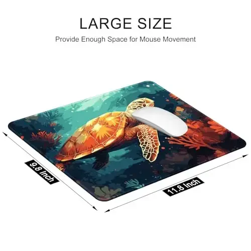 Auhoahsil Mouse Pad, 12 x 10 in Animals Theme Computer Mouse Pad for Desk, Premium-Textured Non-Slip Rubber Stitched Edges Waterproof Square Mouse Mat for Gaming Work Wireless Mice, Coral & Turtle - 3