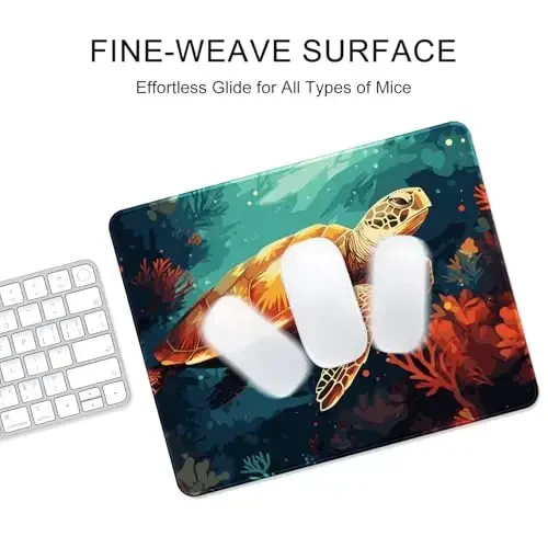 Auhoahsil Mouse Pad, 12 x 10 in Animals Theme Computer Mouse Pad for Desk, Premium-Textured Non-Slip Rubber Stitched Edges Waterproof Square Mouse Mat for Gaming Work Wireless Mice, Coral & Turtle - 4