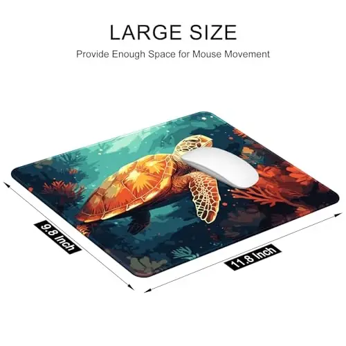 Auhoahsil Mouse Pad, 12 x 10 in Animals Theme Computer Mouse Pad for Desk, Premium-Textured Non-Slip Rubber Stitched Edges Waterproof Square Mouse Mat for Gaming Work Wireless Mice, Coral & Turtle - 3