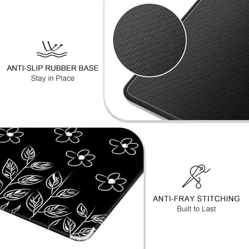 Auhoahsil Mouse Pad, 12 x 10 Flower Theme Computer Mouse Pad for Desk, Premium-Textured Non-Slip Rubber Stitched Edges Waterproof Square Mouse Mat for Gaming Work Wireless Mice, Black - 5